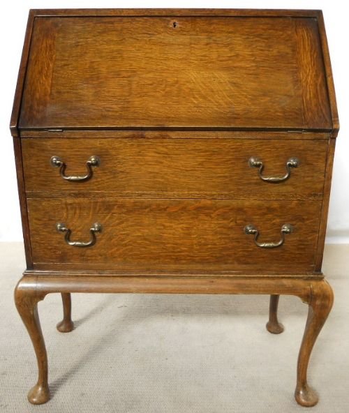 Antique Queen Anne Style Oak Writing Bureau