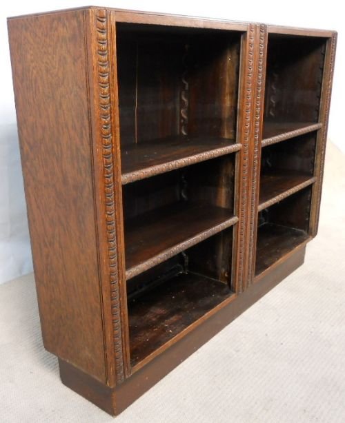 Oak Carved Long Open Bookcase