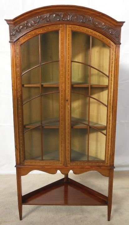 Edwardian Carved Mahogany Corner Display Cabinet