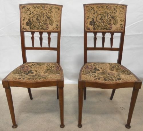 Pair Edwardian Inlaid Mahogany Salon Chairs
