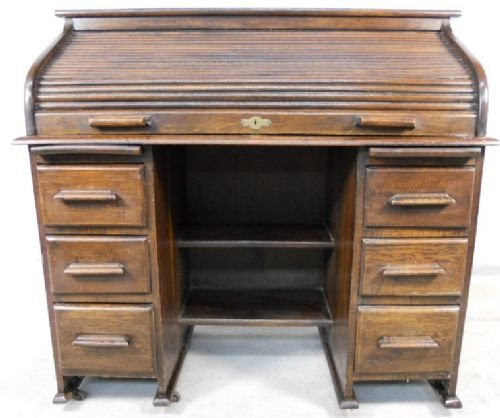 Oak Rolltop Desk Workstation