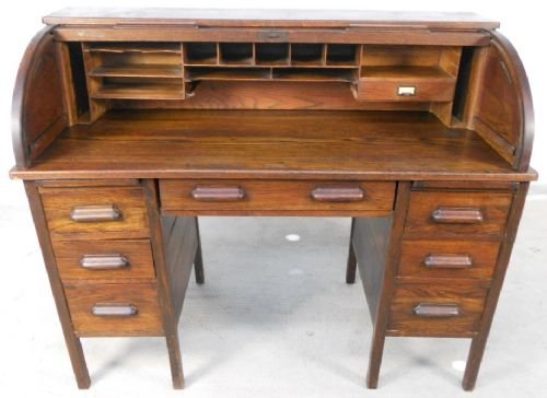 Oak Kneehole Writing Desk Workstation by Lebus