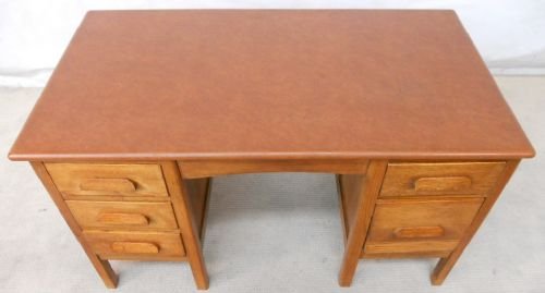 fig 1. Golden Oak Kneehole Writing Desk Work Table