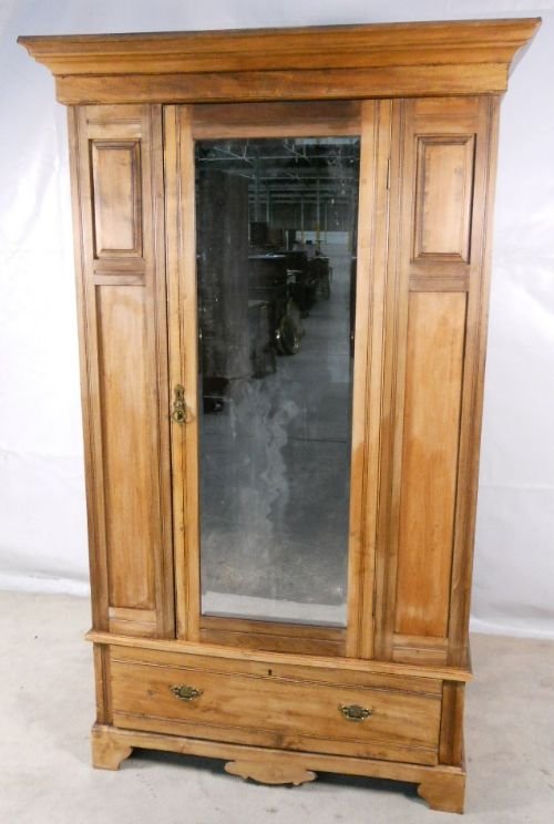 Edwardian Satin Walnut Mirror Front Single Wardrobe