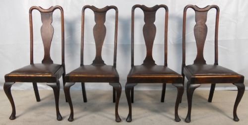 Set of Four Queen Anne Style Highback Dining Chairs