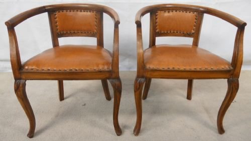 Pair Italian Walnut Salon Armchairs