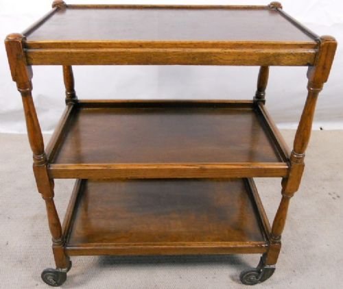 Three Tier Oak Tea Trolley Dinner Wagon