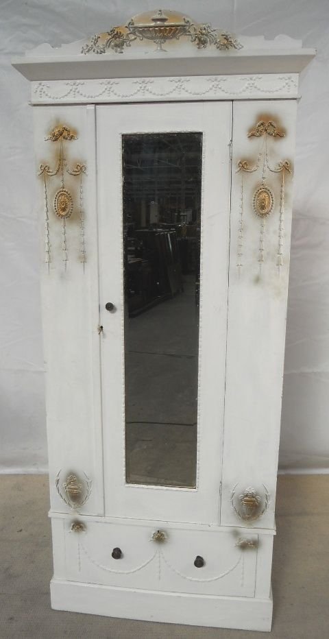 Edwardian Painted Mirror Door Single Hanging Wardrobe