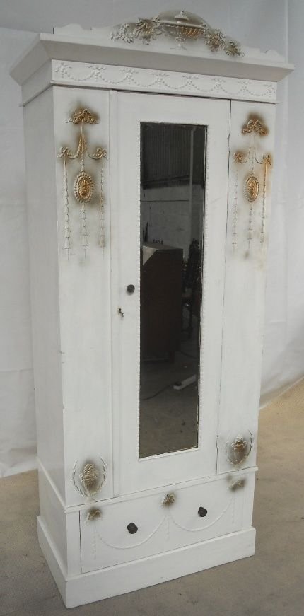 fig 1. Edwardian Painted Mirror Door Single Hanging Wardrobe