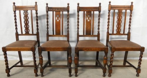 Four Similar Barley Twist Oak Dining Chairs