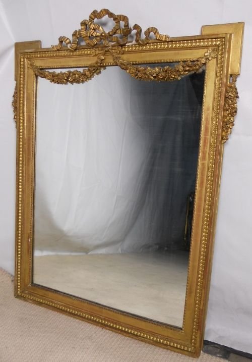 Antique Gilt Plate Glass Hanging Wall Mirror