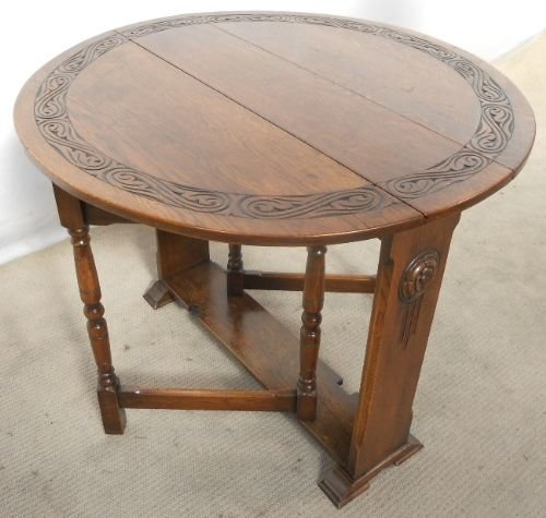Carved Oak Small Oval Dropleaf Gateleg Table