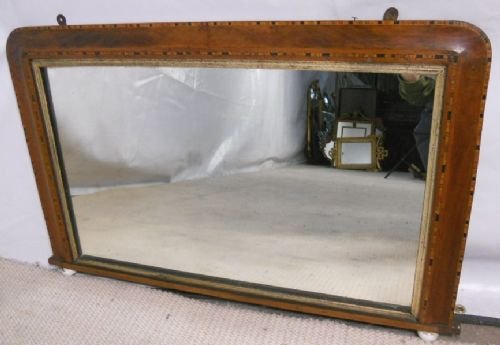 Victorian Inlaid Walnut Overmantle Mirror