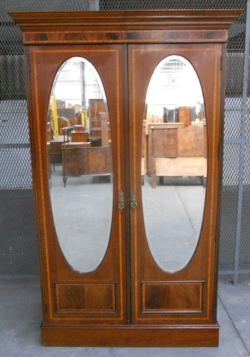 Edwardian Inlaid Mahogany Two Door Hanging Wardrobe
