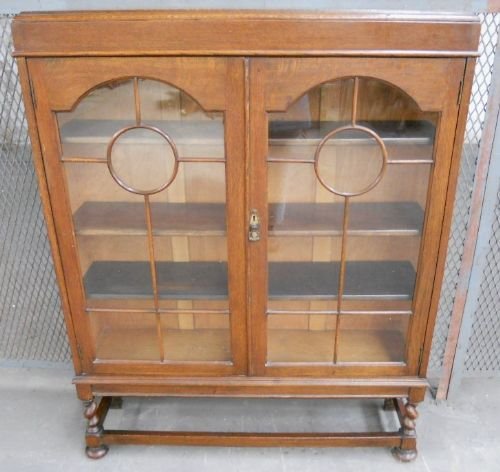 Antique Jacobean Style Oak Bookcase Cabinet