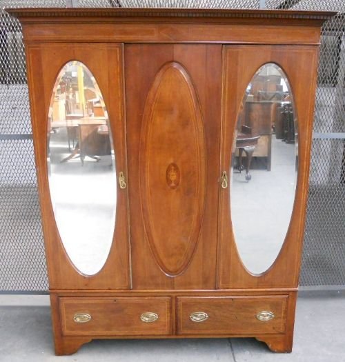 Edwardian Inlaid Mahogany Two Door Hanging Wardrobe