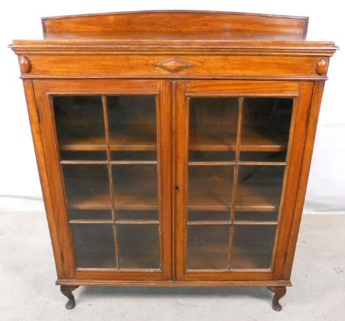 Antique Jacobean Style Oak Bookcase Cabinet