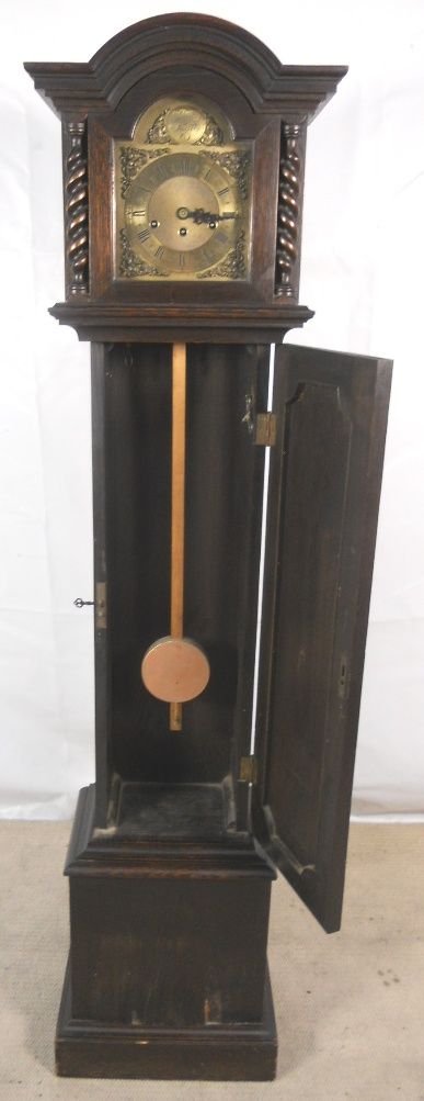 Oak Cased Grandfather Clock with Brass Face & Westminster Chimes