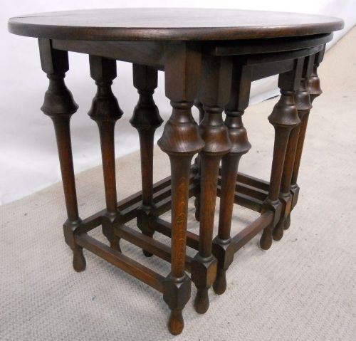 Oval Oak Nest of Three Tables