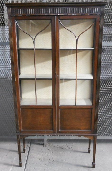 Edwardian Carved Mahogany Two Door China Display Cabinet