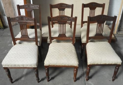 Set of Six Edwardian Carved Mahogany Dining Chairs
