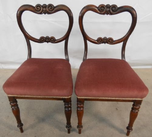 Pair Victorian Rosewood Balloon Back Dining Chairs