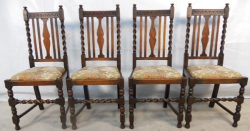 Set of Four Barley Twist Oak Highback Dining Chairs