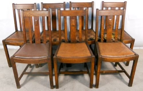 Set of Seven Oak Highback Dining Chairs