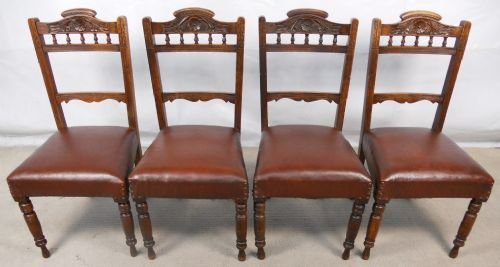 Set of Four Edwardian Carved Walnut Dining Chairs