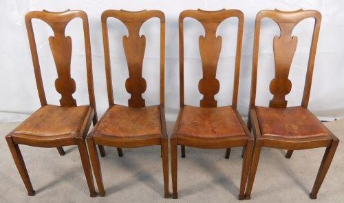 Set of Four Queen Anne Style Oak Highback Dining Chairs
