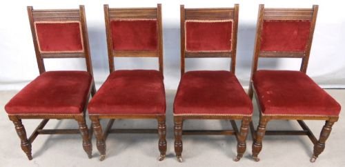 Set of Four Edwardian Oak Framed Dining Chairs