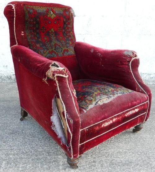Victorian Easy Fireside Armchair for Re-upholstery
