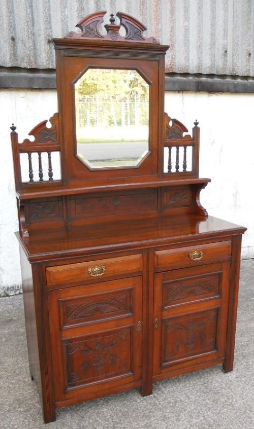 Edwardian Carved Mahogany Mirrorback Chiffonier Sideboard
