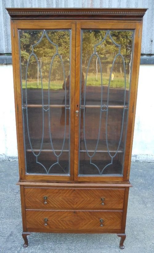 Georgian Style Leaded Glass Front Mahogany Bookcase Cabinet