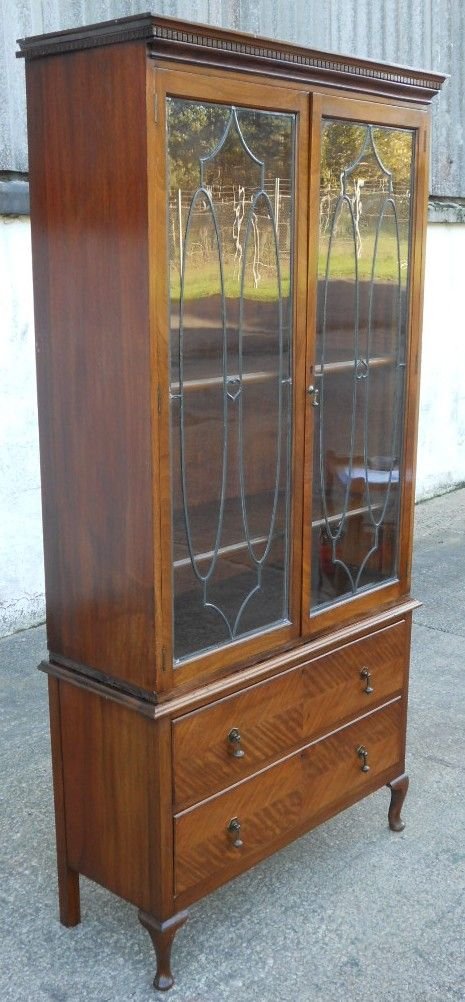 fig 1. Georgian Style Leaded Glass Front Mahogany Bookcase Cabinet