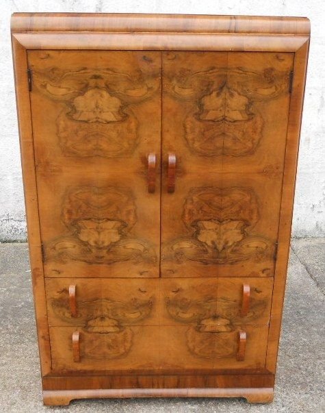 Deco Walnut Tallboy Cabinet Cupboard