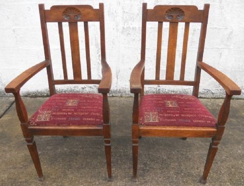 Pair Oak Carver Armchairs
