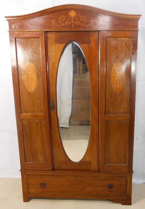 Edwardian Inlaid Mahogany Hanging Wardrobe