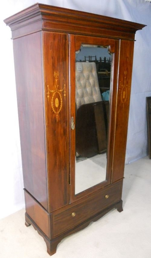 Edwardian Inlaid Mahogany Hanging Wardrobe by Maples & Co
