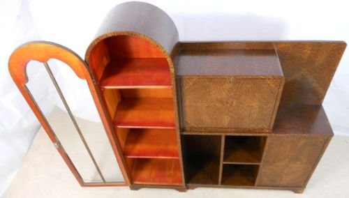 fig 1. Deco Long Oak Cabinet Bureau Open Bookcase