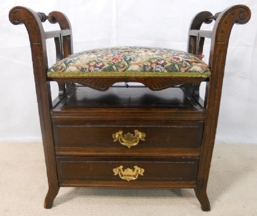 Edwardian Mahogany Piano Stool with Adjustable Seat