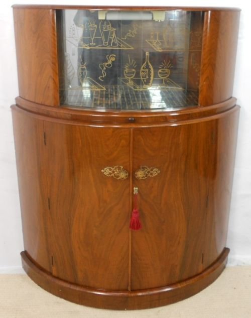 Deco Walnut Bowfront Cocktail Cabinet