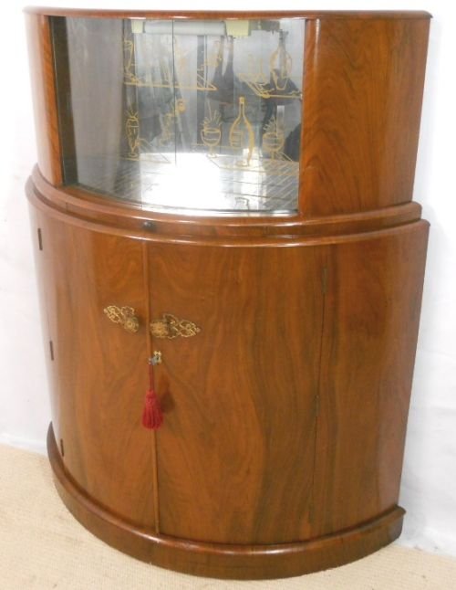 fig 1. Deco Walnut Bowfront Cocktail Cabinet