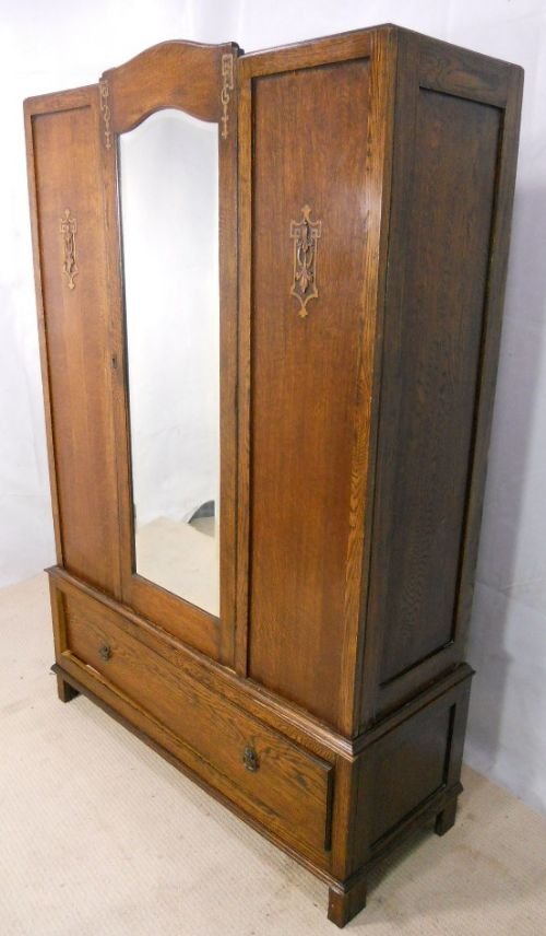 Oak Mirror Front Hanging Wardrobe