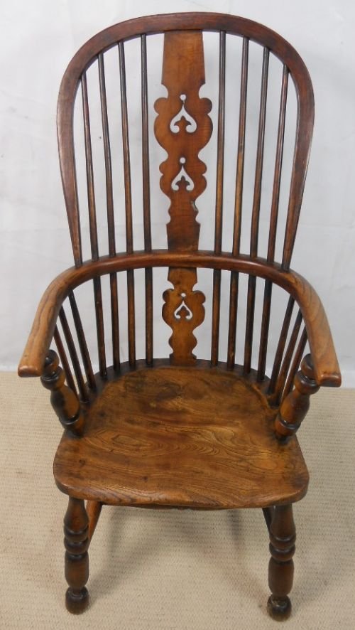 Antique Elm Wheelback Kitchen Armchair