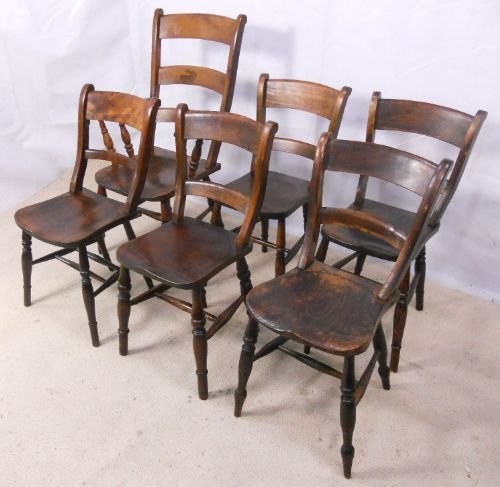 fig 1. Six Victorian Elm Kitchen Windsor Chairs
