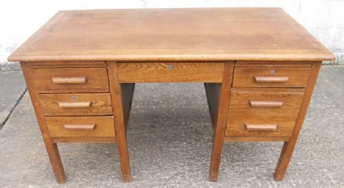 Light Oak Pedestal Kneehole Writing Desk