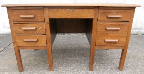 fig 1. Light Oak Pedestal Kneehole Writing Desk