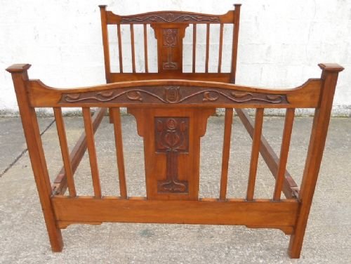 Victorian Art Nouveau Carved Walnut Double Bed