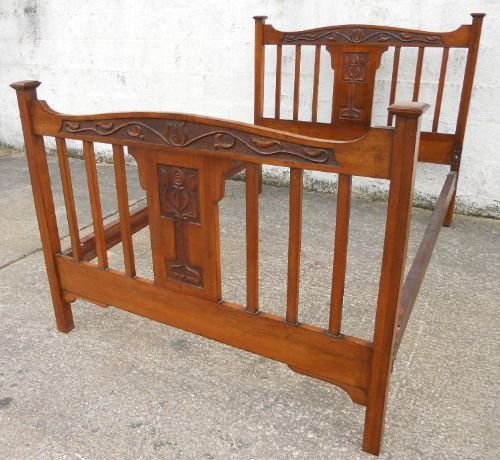 fig 1. Victorian Art Nouveau Carved Walnut Double Bed
